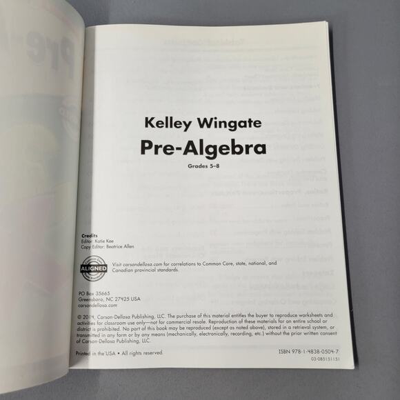 Kelley Wingate Pre-Algebra Workbook Grades 5-8 Carson Dellosa Common Core Math - Picture 2 of 16
